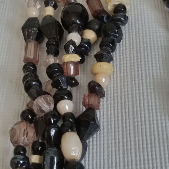 Black & Brown Assorted Beads Adjustable Multi-Strand Layered Statement Necklace - Picture 7 of 12